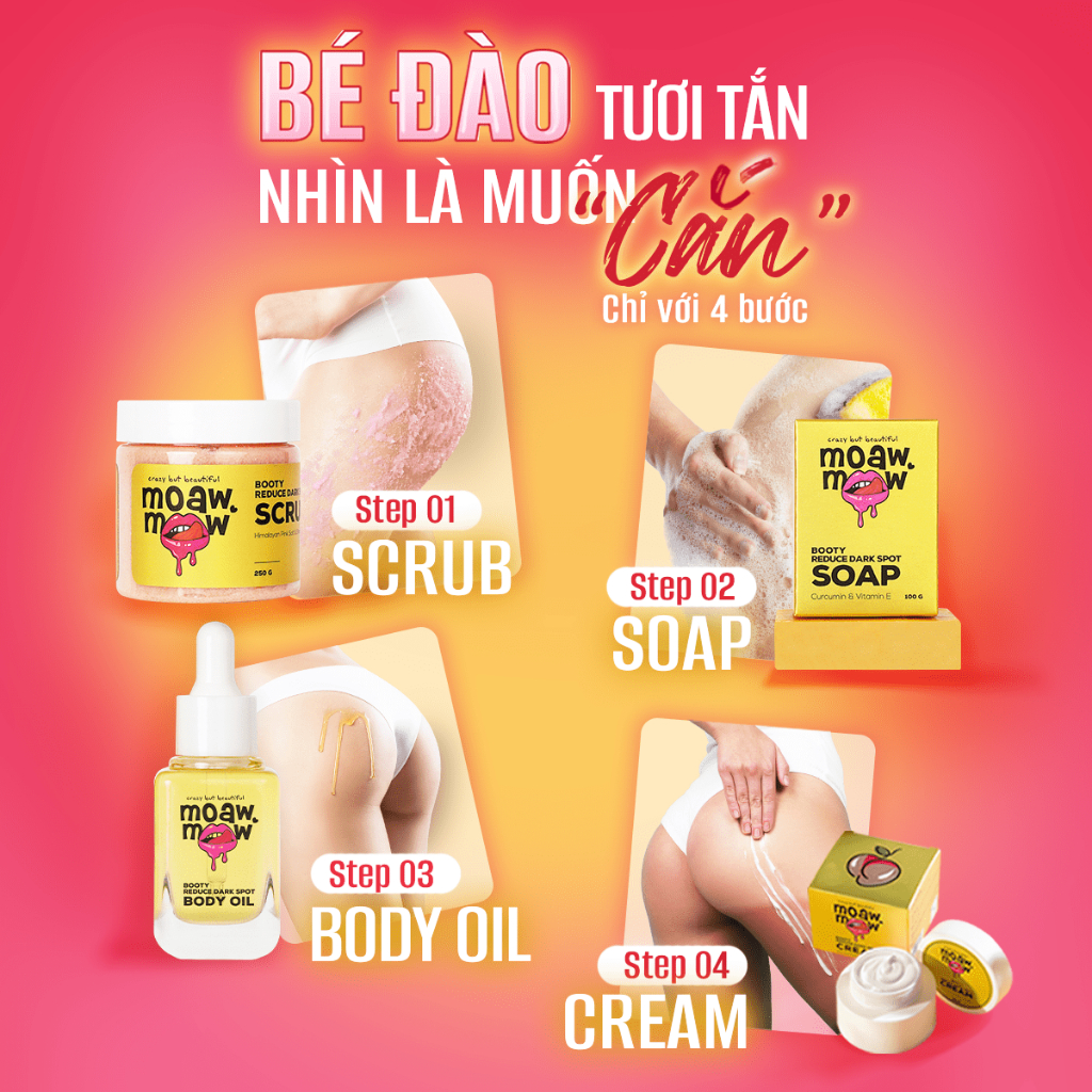 Scrub tẩy tế bào chết, giảm thâm body mông đầu gối MOAW MOAW khoáng chất muối hồng giúp mông sáng da mịn màng 250g