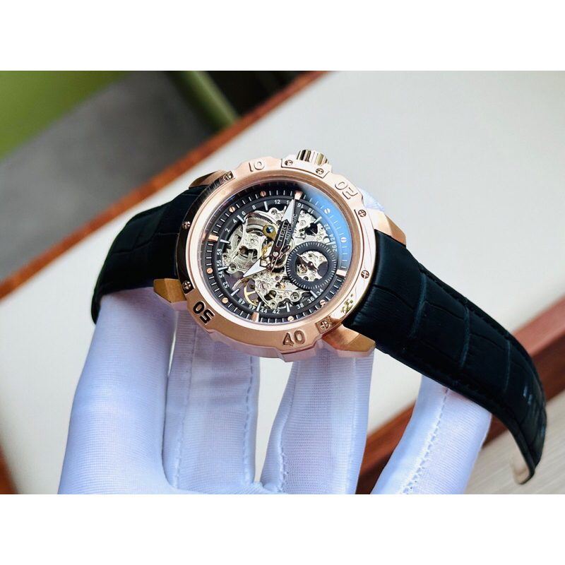 Đồng hồ nam dây da Heritor Carter Automatic Black Skeleton