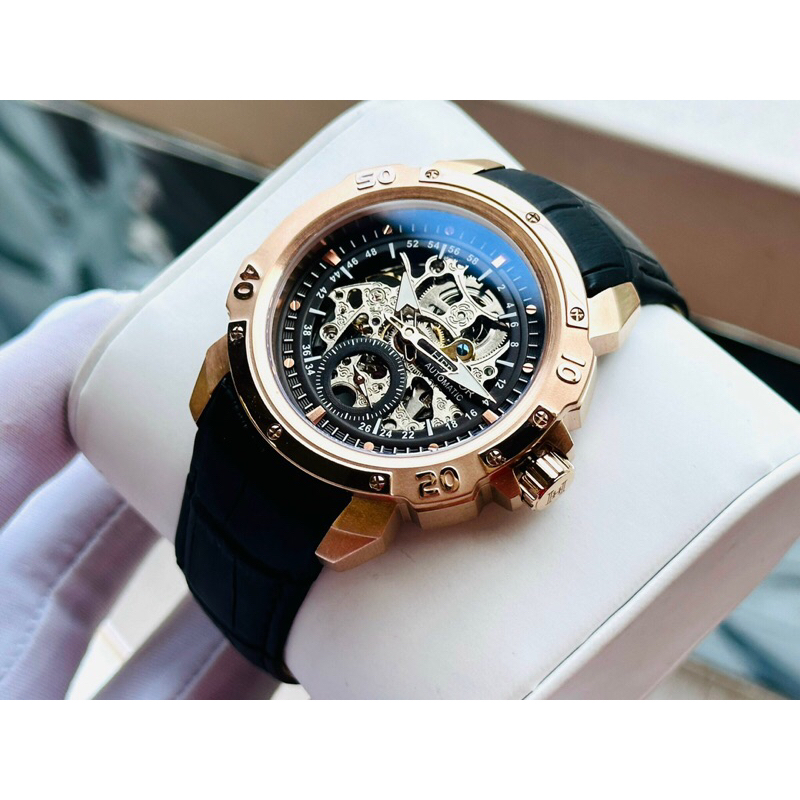 Đồng hồ nam dây da Heritor Carter Automatic Black Skeleton