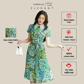 Đầm Charmilles xoè xếp ly tay cộc cổ ren bẻ 24MD140BX