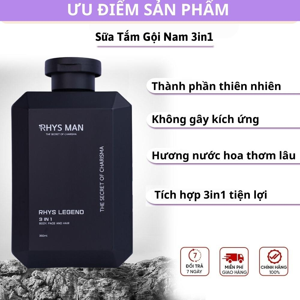 Sữa Tắm Gội Nam 3 in 1 Rhys Man Chính Hãng 350ml St Hương Nước Hoa Thơm Lâu Tắm Gội Đầu Rửa Mặt Trắng Da Toàn Thân