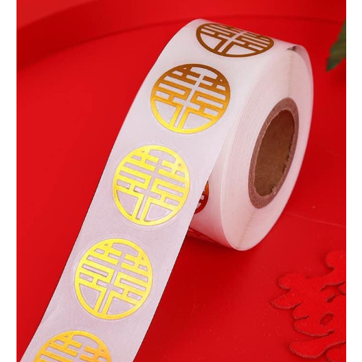 Cuộn 500 Decal chữ Song Hỷ, Tem Dán Chữ Song Hỷ Trang Trí Đám Cưới