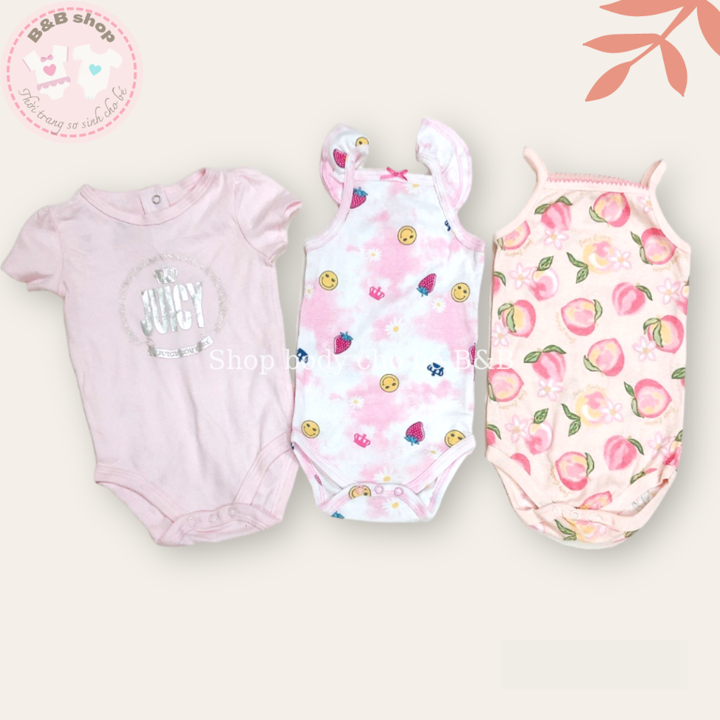Body chip cộc tay, hai dây cho bé gái, bodysuit xuất dư Cambodia Jui.cy chất cotton cho trẻ sơ sinh