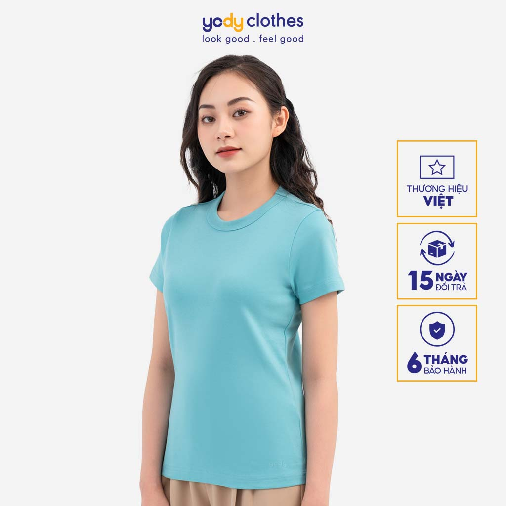 Áo thun phông nữ basic YODY cotton double face vải siêu mềm mại thấm hút tốt TSN6262