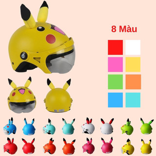 Mũ Bảo Hiểm Nửa Đầu Trẻ Em Pikachu, Cho Bé Từ 1 đến 4 Tuổi Có Kính Đạt Chuẩn CR
