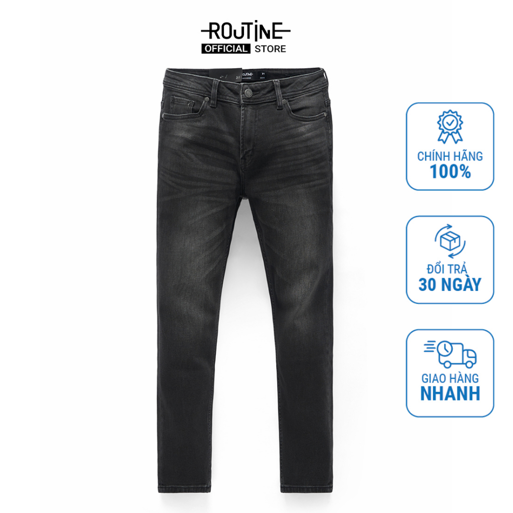 Quần Jean Nam Trơn Thêu Form Slim - Routine 10F22DPA027