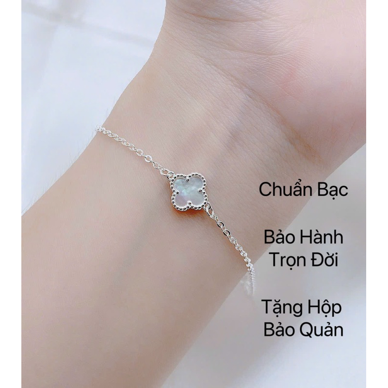Lắc tay bạc nữ cỏ 4 lá đá trắng chuẩn bạc mã LT20 DaLiA Jewelry vòng tay cỏ bốn bạc, lắc tay bạc cỏ 