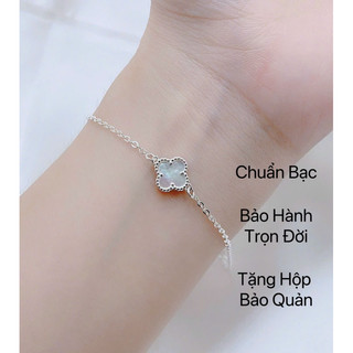 Lắc tay bạc nữ cỏ 4 lá đá trắng DaLiA Jewelry vòng tay cỏ bốn lá