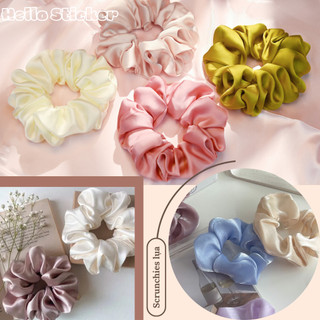 Cột tóc vải scrunchies lụa dây buộc tóc vải trơn phi bóng mềm mại loại to phong cách Hàn Quốc