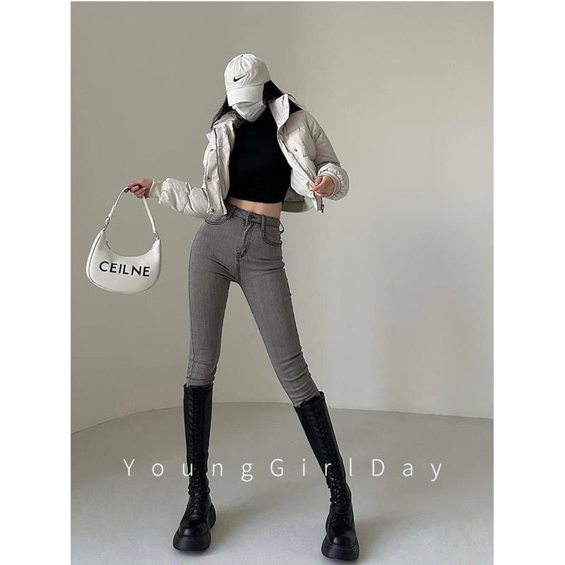 Áo Khoác Phao Crotop Dài Tay Cổ Cao Dáng Lửng Màu  Trơn