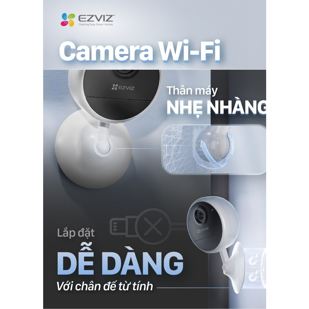 Camera wifi dùng pin trong nhà Ezviz CB1 Full HD 1080p, đàm thoại 2 chiều, quay đêm hồng ngoại, pin 1600mAh, chính hãng