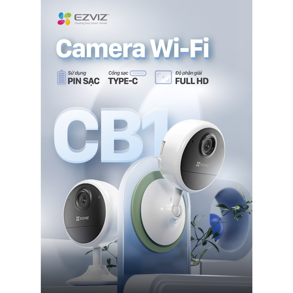 Camera wifi dùng pin trong nhà Ezviz CB1 Full HD 1080p, đàm thoại 2 chiều, quay đêm hồng ngoại, pin 1600mAh, chính hãng