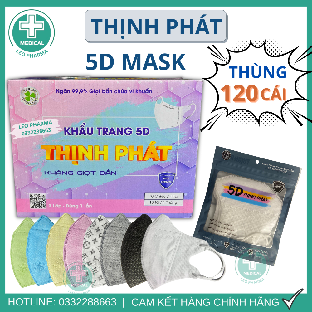 Thùng 120 Cái Khẩu Trang THỊNH PHÁT 5D Mask, Hàng Cao Cấp Vải Không Dệt 3 Lớp Chuẩn