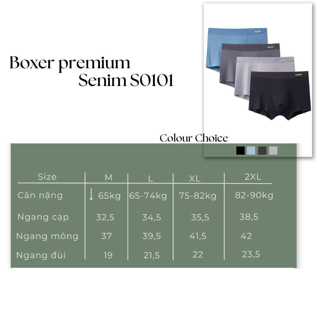 Quần boxer nam chất cotton gỗ sồi cao cấp, combo 3 quần sịp đùi nam chính hãng SENIM