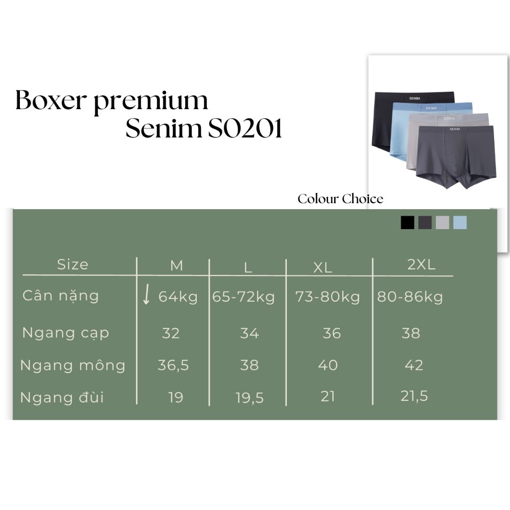 Quần sịp đùi nam chất thun lạnh cao cấp, combo 2 quần boxer nam chính hãng SENIM