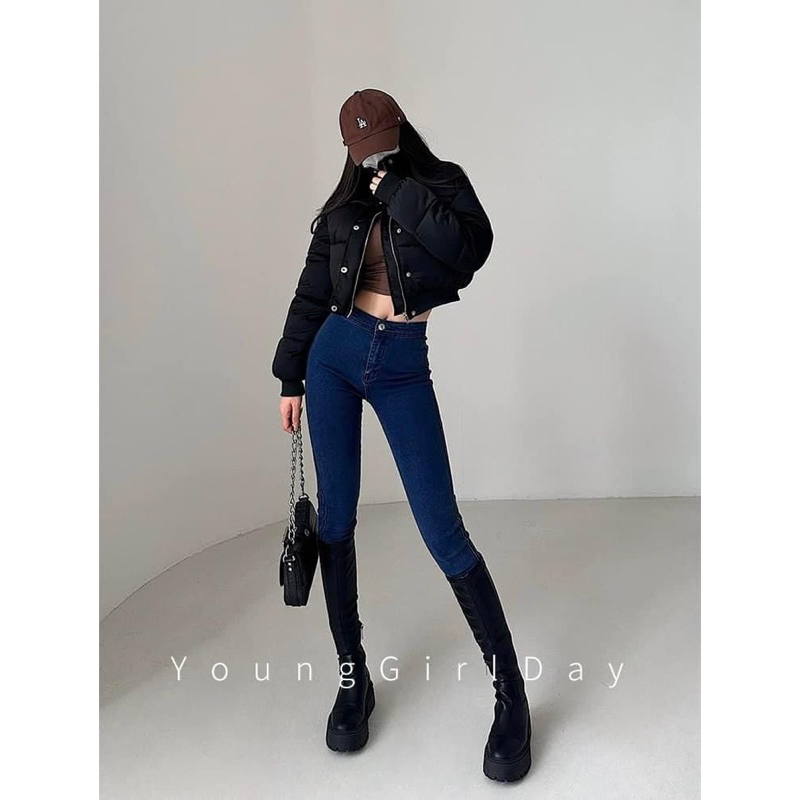 Áo Khoác Phao Crotop Dài Tay Cổ Cao Dáng Lửng Màu  Trơn