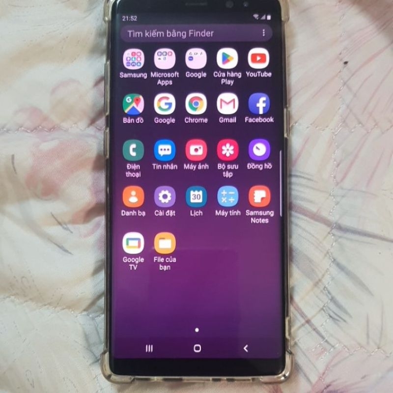 Bán điện thoại màu xanh, samsung note 8, cũ, 2 sim, hình thức đẹp, màn ám chút.