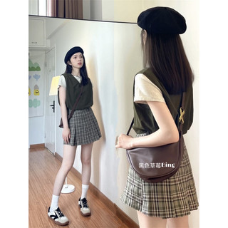 Set đồ váy tennis kẻ ca rô và áo may ô năng động