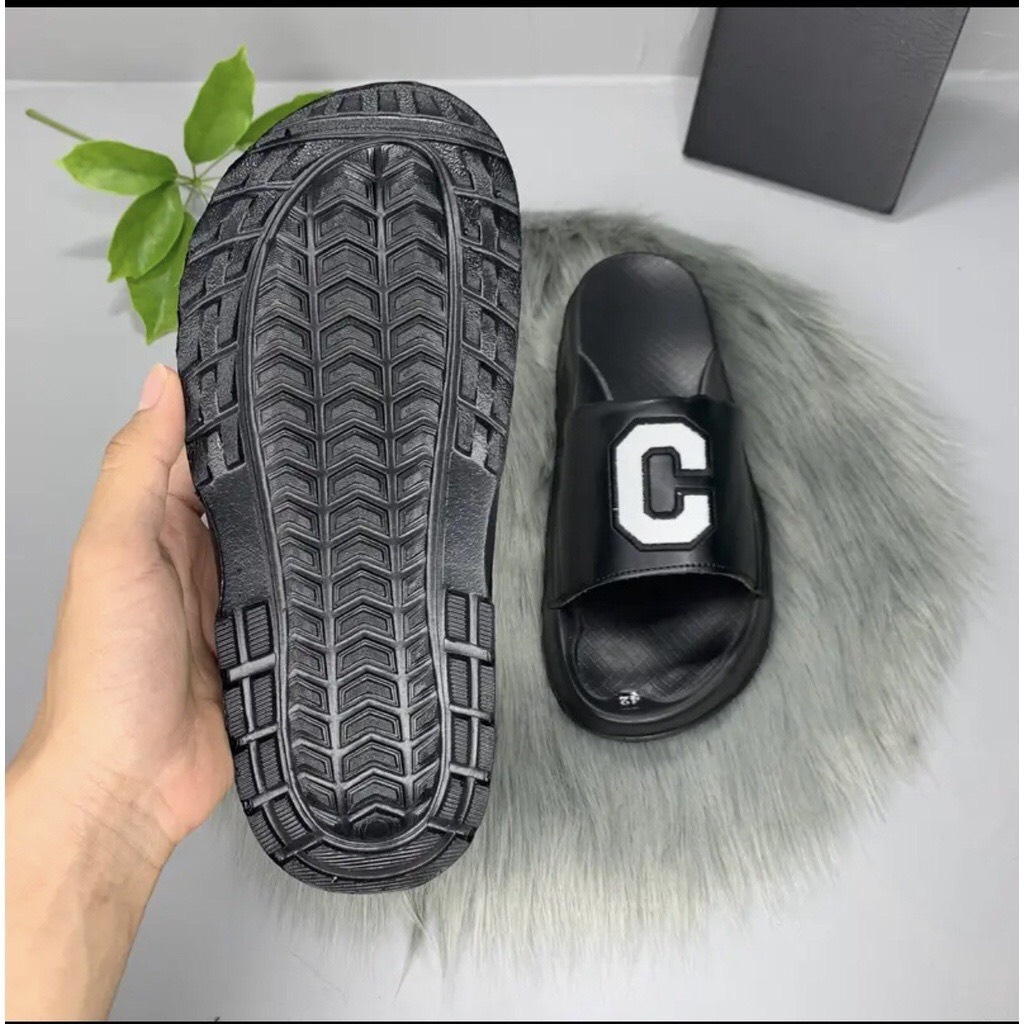 Dép quai ngang nam nữ chữ C logo thêu chữ C nam nữ đế đúc bánh mỳ độn chiều cao 5cm hottrend 2023