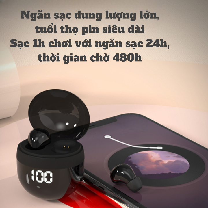 Tai Nghe mini SK18 bluetooth 5.3 mẫu mới pin trâu, chống ồn, âm thanh HIFI, kèm mic đam thoại to rõ