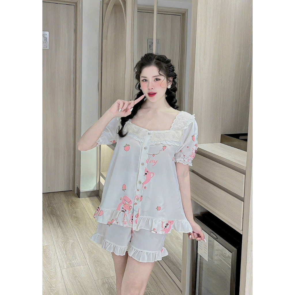Đồ mặc nhà tay dài cổ vuông thiết kế siêu xinh, Pijama tay dài lụa Mango, đồ bộ lụa mango cao cấp giá rẻ tận xưởng