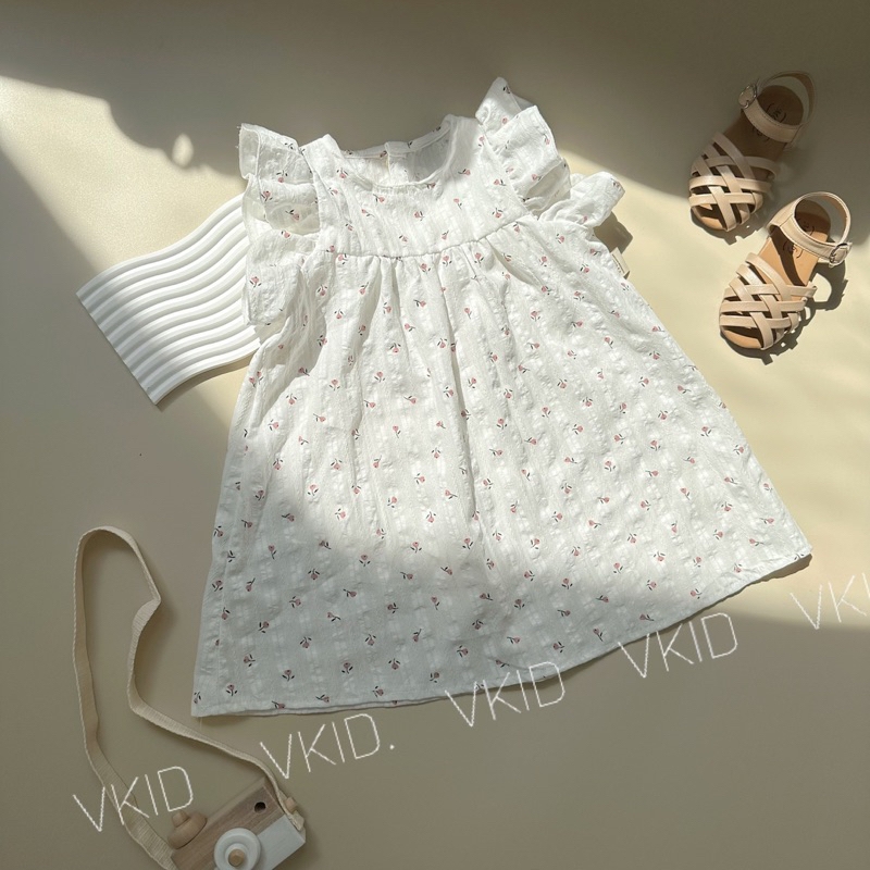 V29 Váy tay bèo cho bé gái size 10-16kg 2 màu đáng yêu chất thô cotton mềm mát