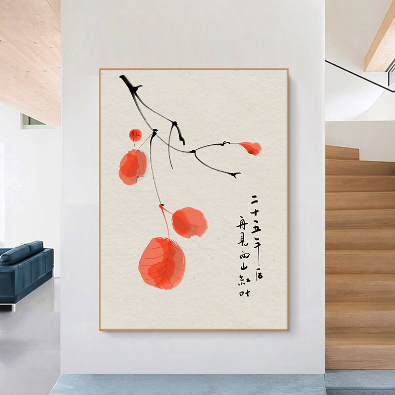 Tranh canvas treo tường hoa lá đơn giản phong cách Nhật 60 x 90 cm