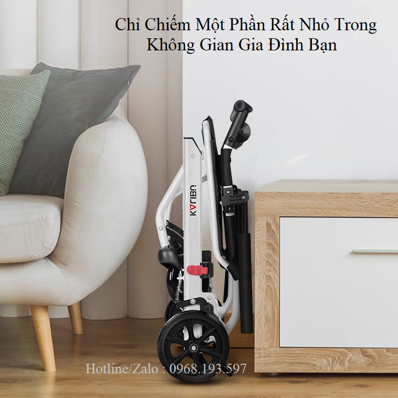 Xe lăn gấp gọn KALIBU, xe lăn du lịch xách tay nhẹ nhàng cho người già, người bệnh - BẢN CAO CẤP CÓ PHANH TAY SAU