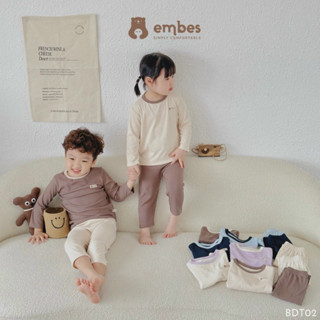 EMBES Bộ quần áo dài tay thun gân mặc nhà cho bé trai bé gái 7kg tới 18kg