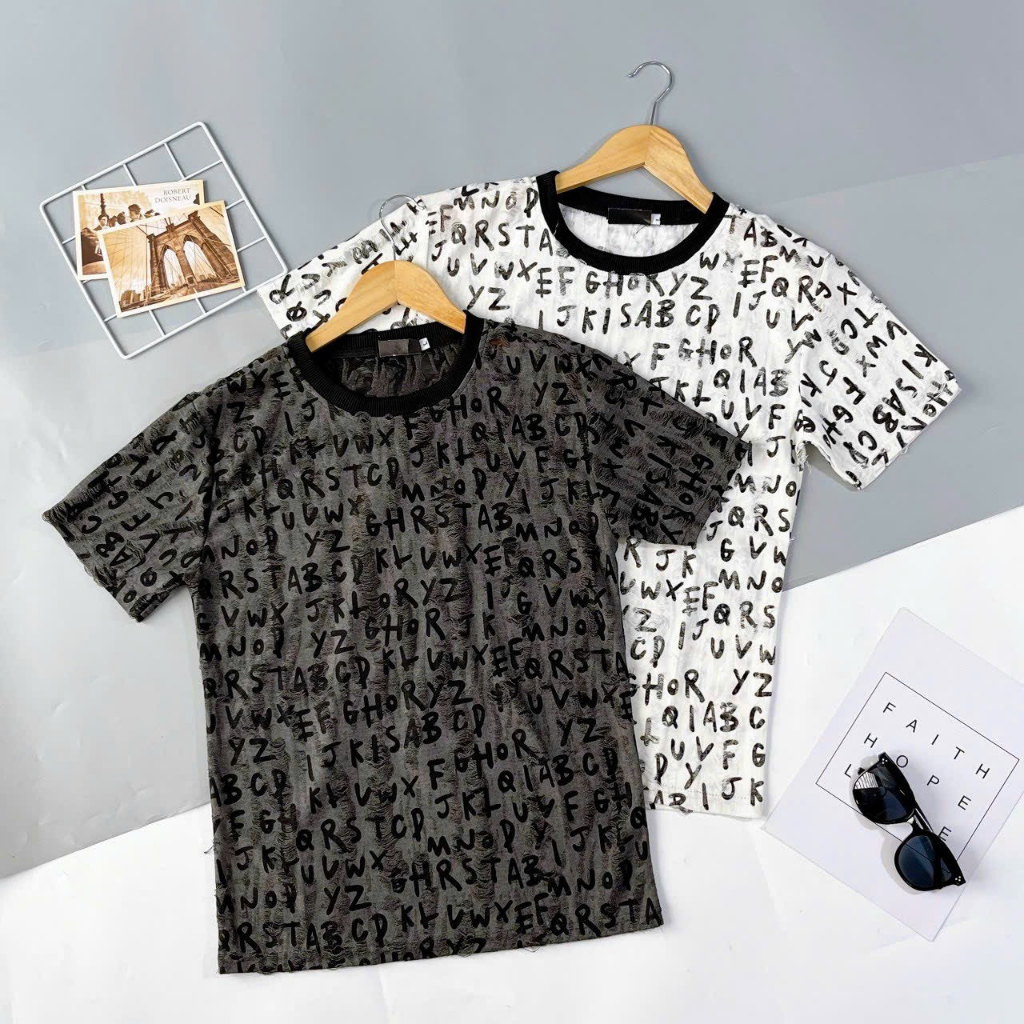 Áo thun nam cổ tròn vải cotton nhung phối rách cá tính hot trend mới ATCT 021