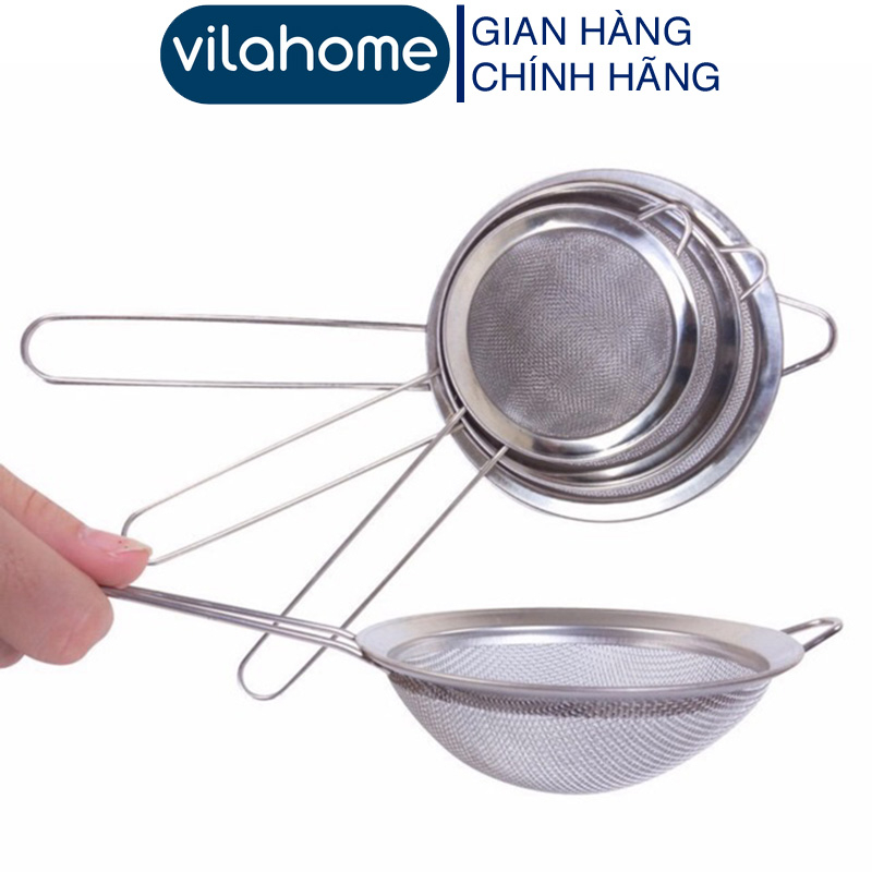 Vợt Lọc Inox VilaHome, Dụng Cụ Lọc Trà, Lọc Cua Mắt Lưới Dày Đa Năng Tiện Dụng. Size Miệng 8 cm
