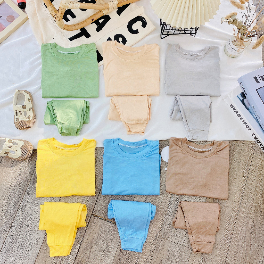 Bộ dài tay cho bé trai và bé gái LILIKIDS chất thun lạnh trơn cho bé cho bé từ 8-18kg