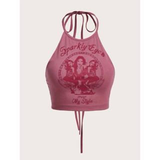 ( SẴN HỒNG - ORDER SHEIN ) Áo croptop dây cột ở lưng và cổ Sparkly Eyes - POKI TOP