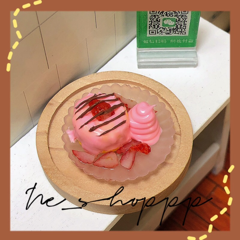 Mô hình thức ăn đĩa bánh pancake hoa quả mini