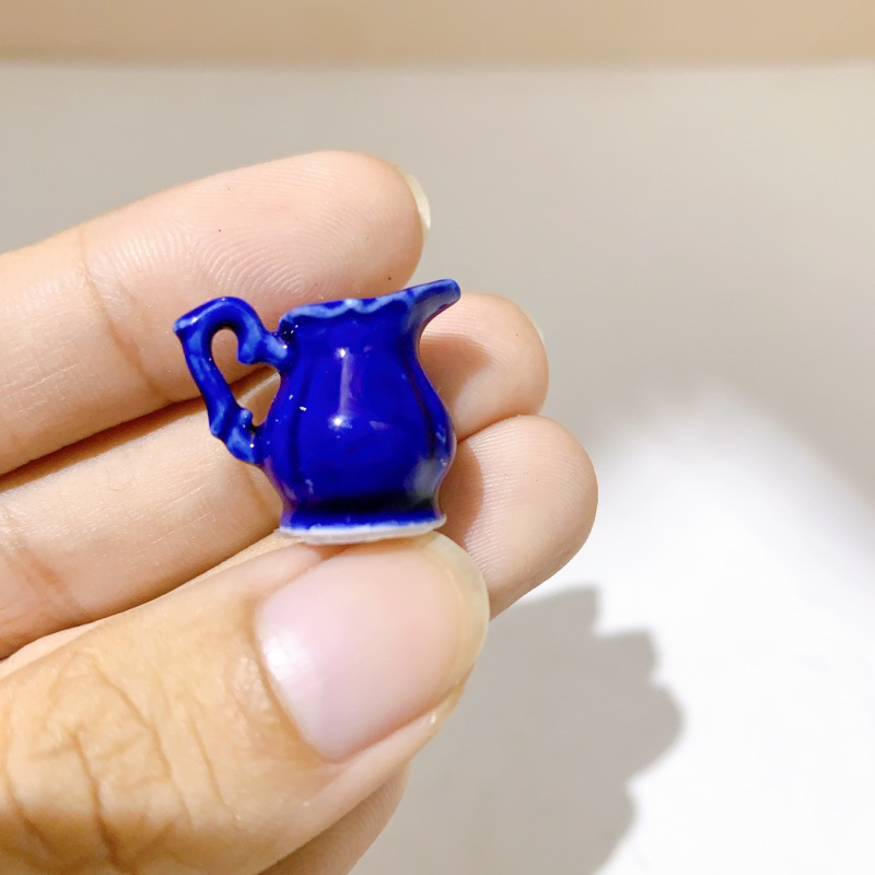 Bộ ấm trà mini bằng sứ màu xanh lam đồ chơi mô hìnhg