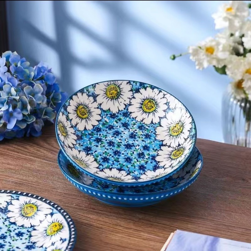 Bộ bát đĩa sứ Ba Lan hoa cúc cao cấp