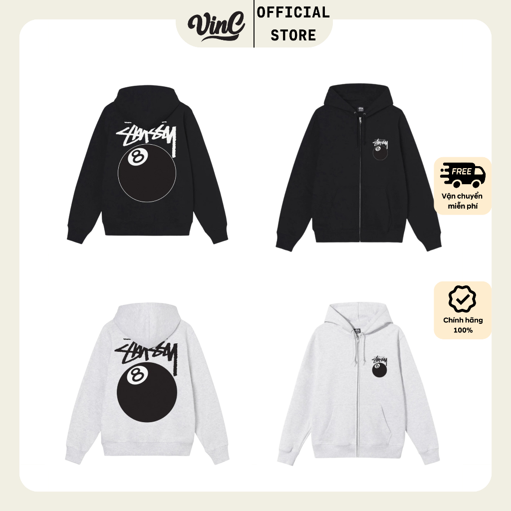 Áo Hoodie Zip Stussy 8 Ball - CÓ SẴN