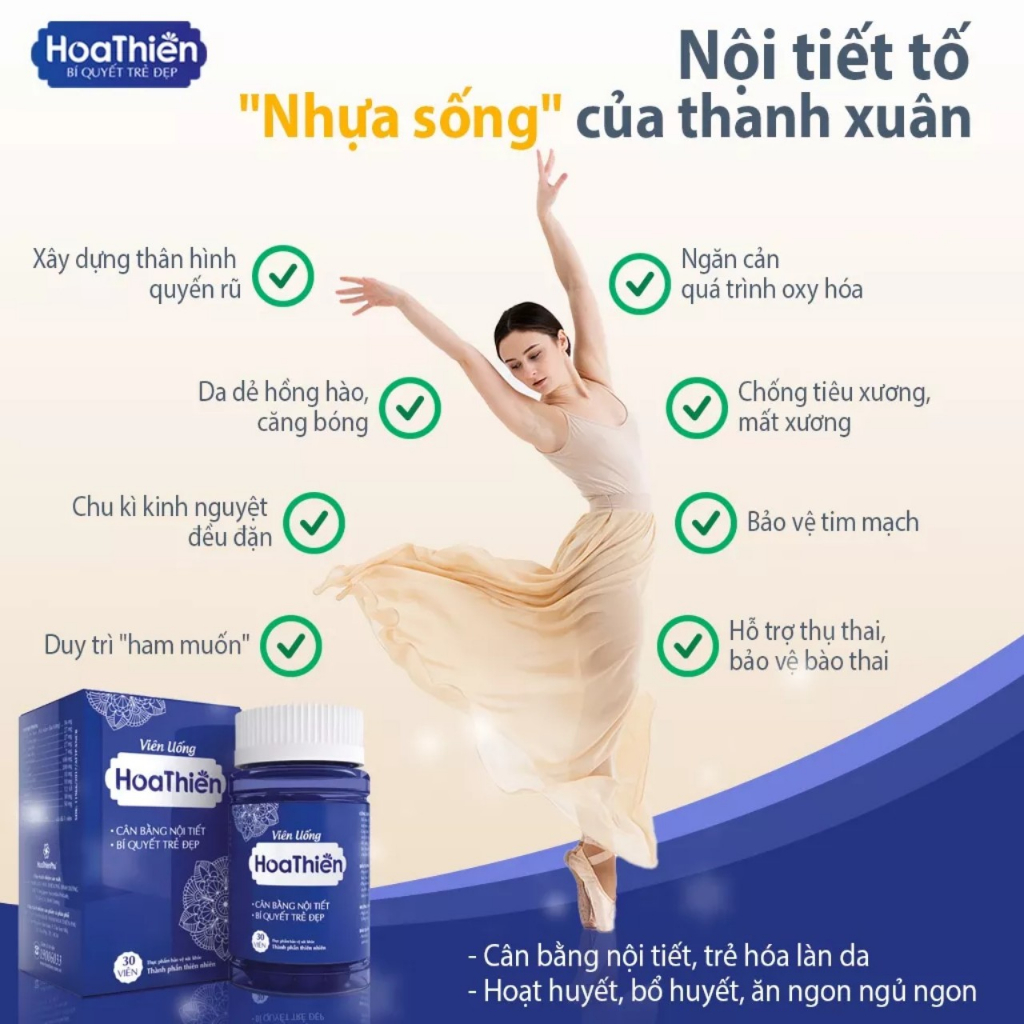 Viên uống trắng da Hoa Thiên, tăng cường đàn hồi, trẻ hóa làn da hộp 30 viên