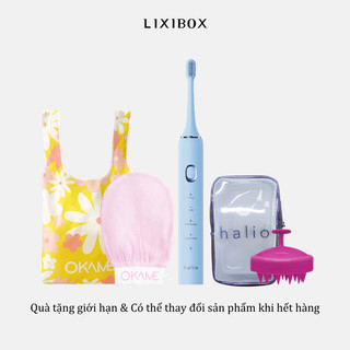 Combo bàn chải điện halio, túi đựng mỹ phẩm, lược gội đầu, bao tay