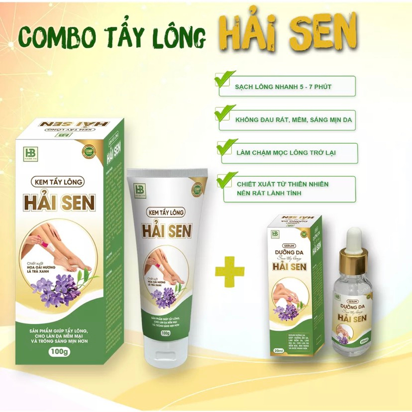 Combo kem Tẩy Lông Hải Sen Serum Dưỡng Da Khi Tẩy Lông Hải Sen Thảo Dược Thiên Nhiên