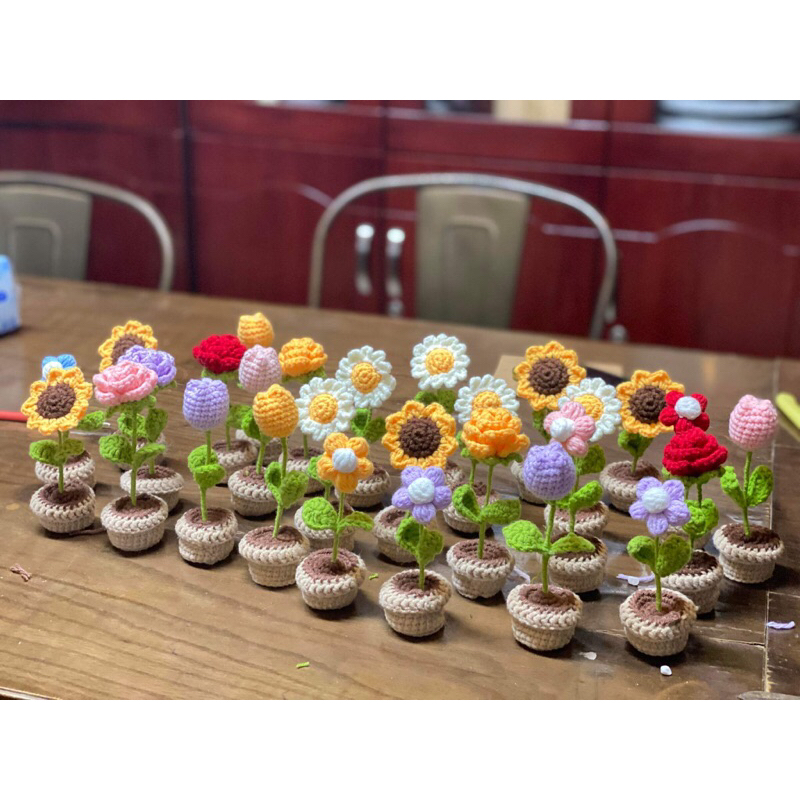 Chậu cây để bàn mini bằng len handmade ảnh thật có sẵn cao 13-15cm