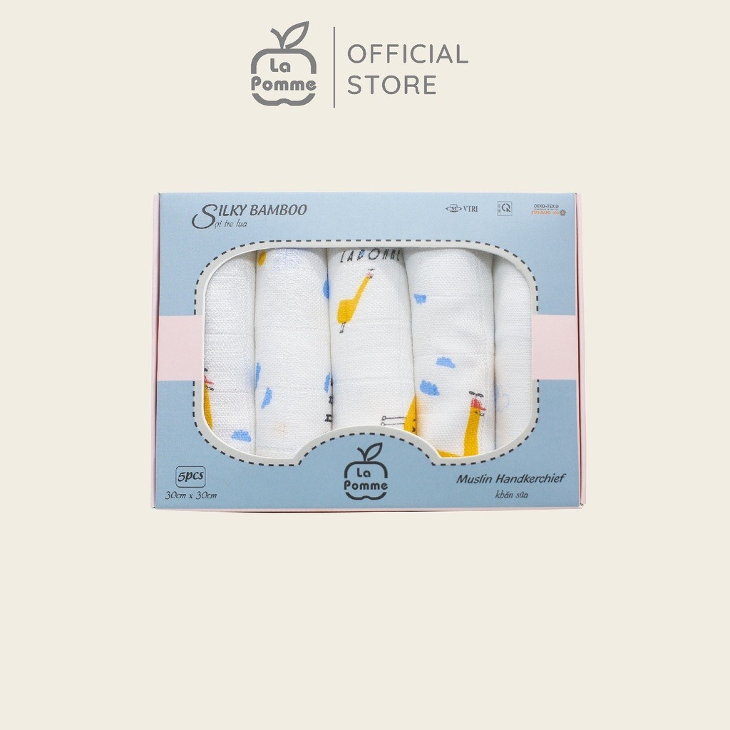La Pomme - Set 5 Khăn sữa La Pomme sợi tre 2 lớp cao cấp  cho trẻ sơ sinh K001 FULL
