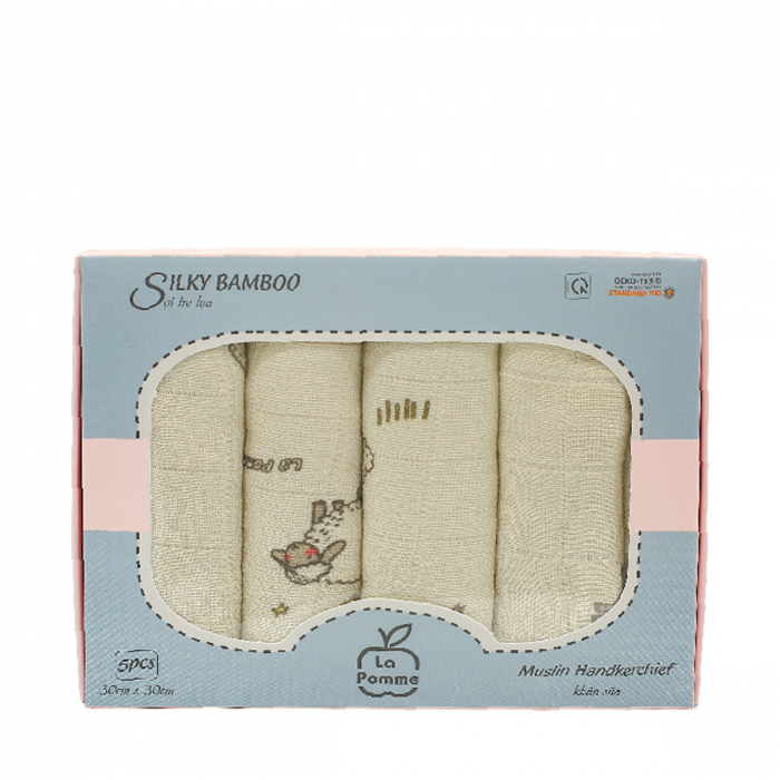 La Pomme - Set 5 Khăn sữa La Pomme sợi tre 2 lớp cao cấp  cho trẻ sơ sinh K001 FULL