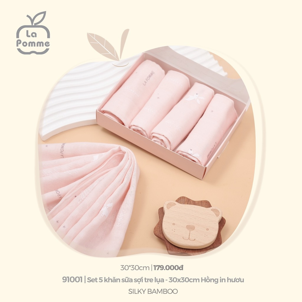 La Pomme - Set 5 Khăn sữa La Pomme sợi tre 2 lớp cao cấp  cho trẻ sơ sinh K001 FULL