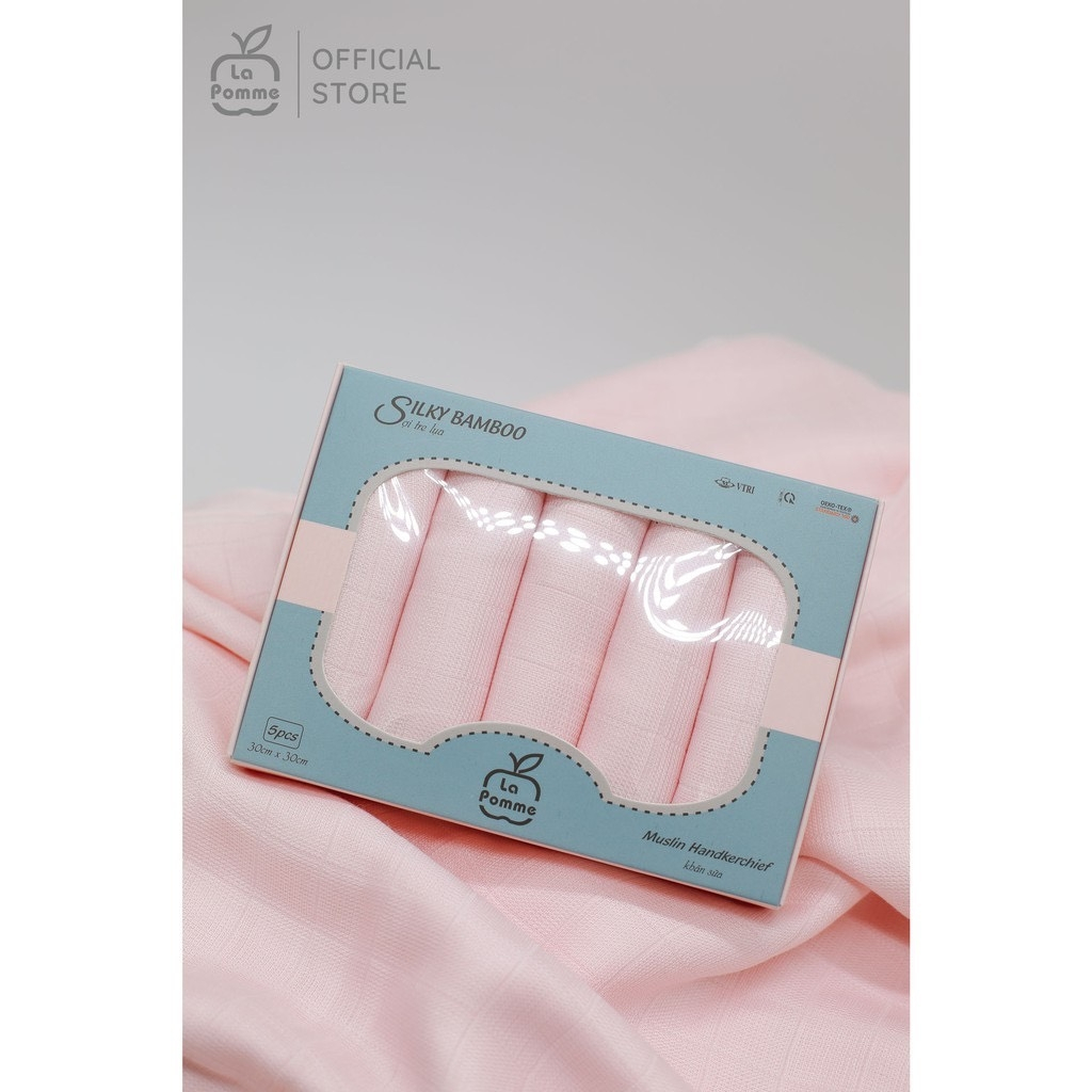 La Pomme - Set 5 Khăn sữa La Pomme sợi tre 2 lớp cao cấp  cho trẻ sơ sinh K001 FULL