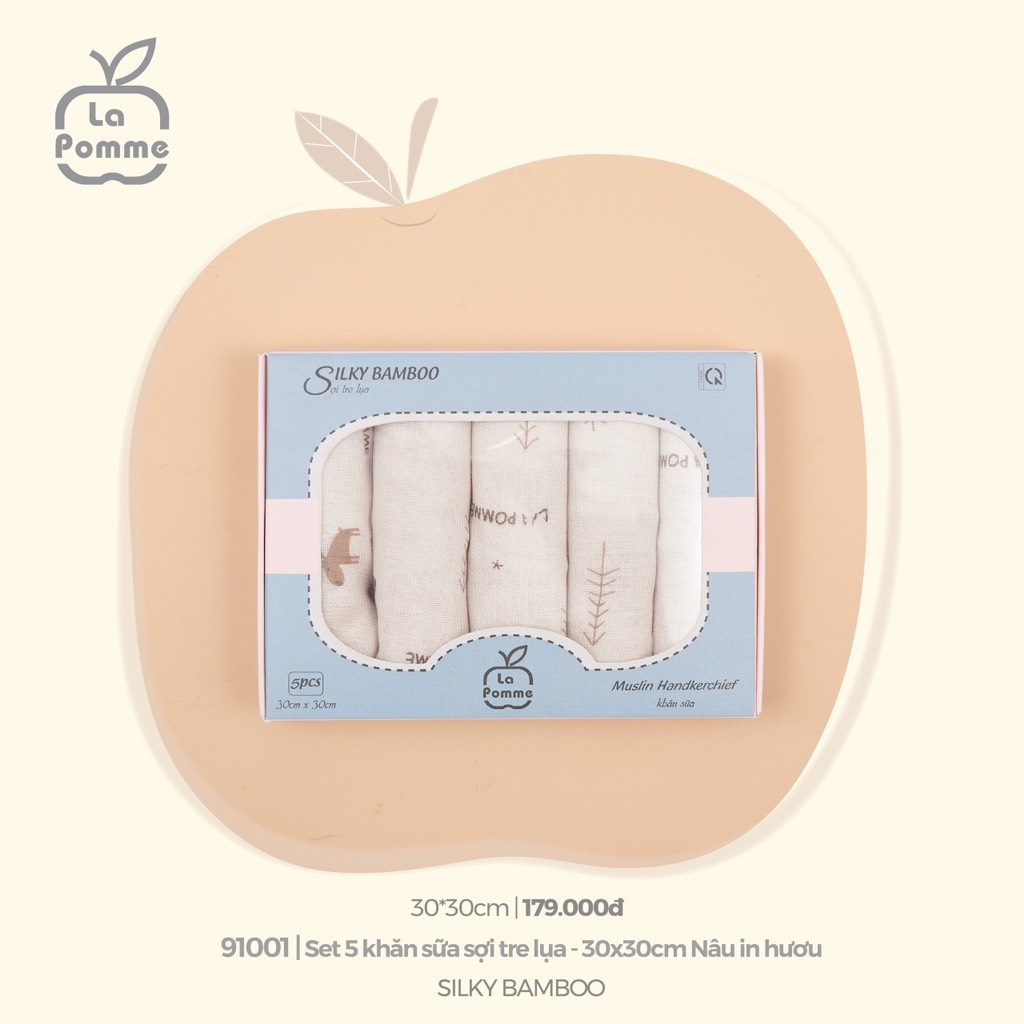 La Pomme - Set 5 Khăn sữa La Pomme sợi tre 2 lớp cao cấp  cho trẻ sơ sinh K001 FULL