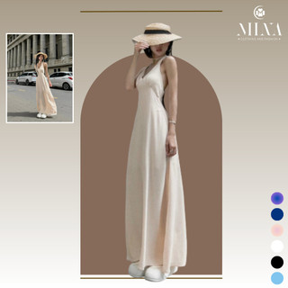 Đần Maxi Rose Dáng A Cổ V dây cột sau hở lưng 3375