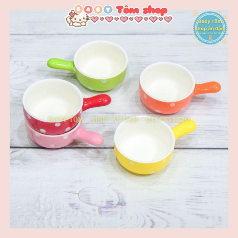 Bát ăn dặm gốm sứ hình Gáo chấm bi, dung tích 80ml NPP Baby Tôm