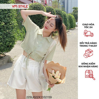 Áo sơ mi nữ croptop VMSTYLE đi biển tay ngắn eo rút sexy thời trang mùa hè 020574 - ASU00010
