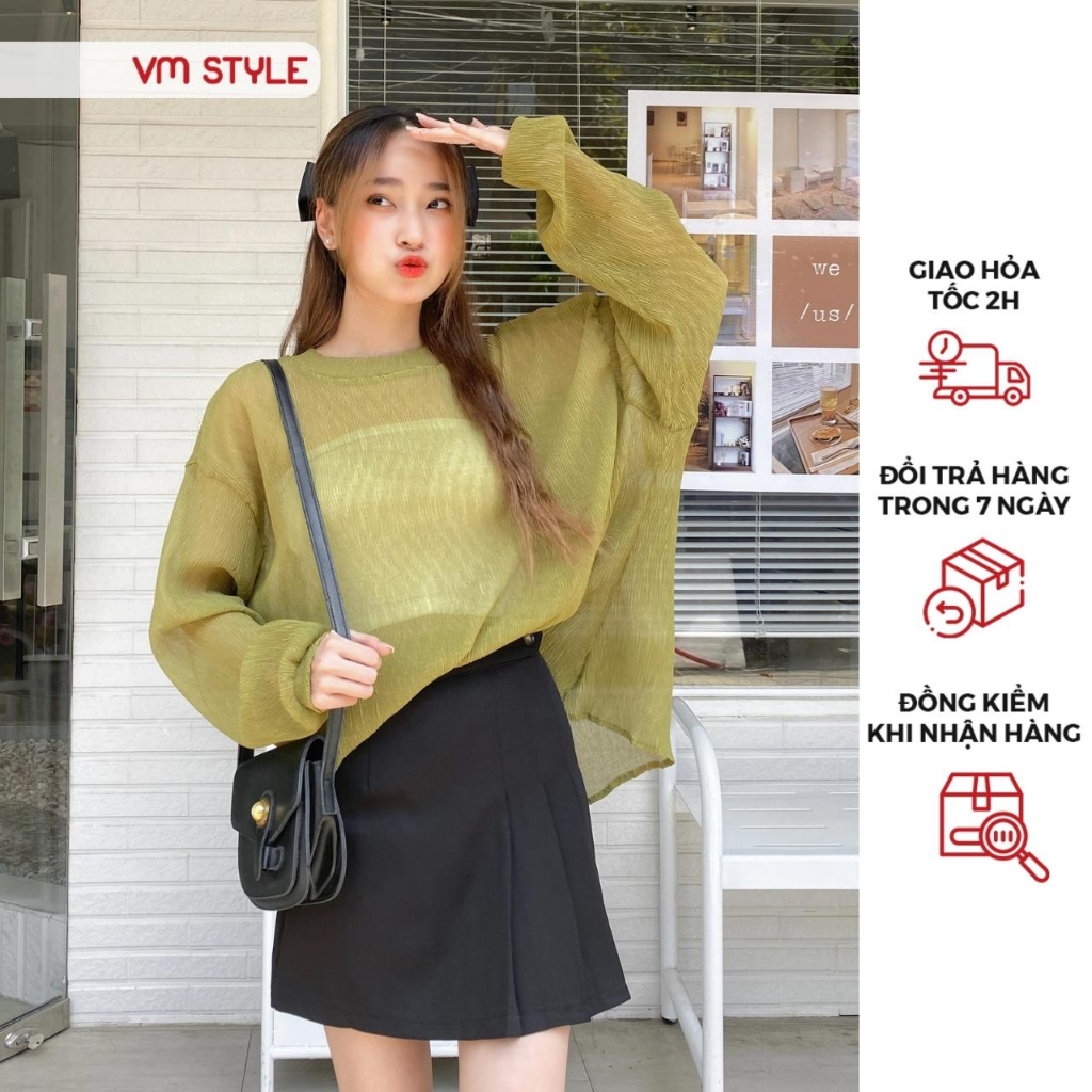 Set áo kiểu nữ VMSTYLE đi biển voan lưới dài tay trơn nhiều màu kèm lót trong thời trang mùa hè basic - ASU00359